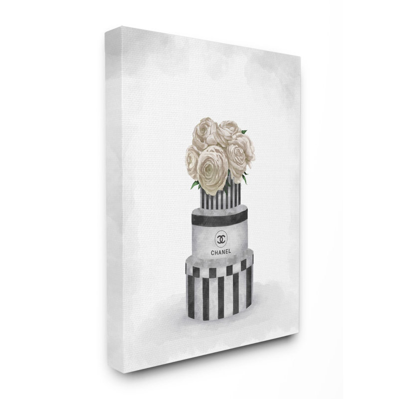 «Fashion Flower Box Stack Neutral Gray Peinture», impression, Toile tendue, H 48 po x l 36 po