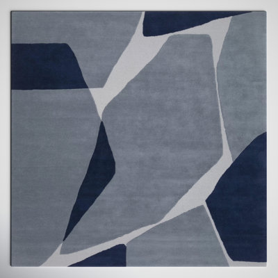 Light Blue Navy Hand-Tufted Abstract Wool Rug