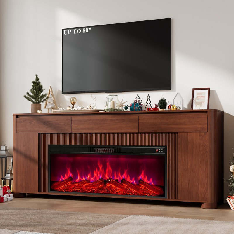 TV Stand Fireplace for TVs up to 78" Fireplace, Walnut