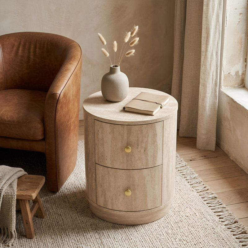 19.5" Accent Pillar Side Table, Beige