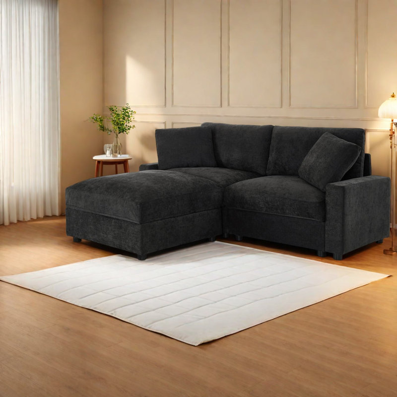 Space-saving Sectionals With Storage, Polyester L-shaped Sofa For Modern Living Room
