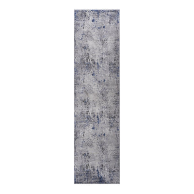 Métier à tisser et tapis 2 x 8 argent / bleu / abstrait, teinture sans perte de poils, parfait pour la vie, chambre à coucher, salle à manger, bureau sans perte de poils, teinture pour la maison, salon