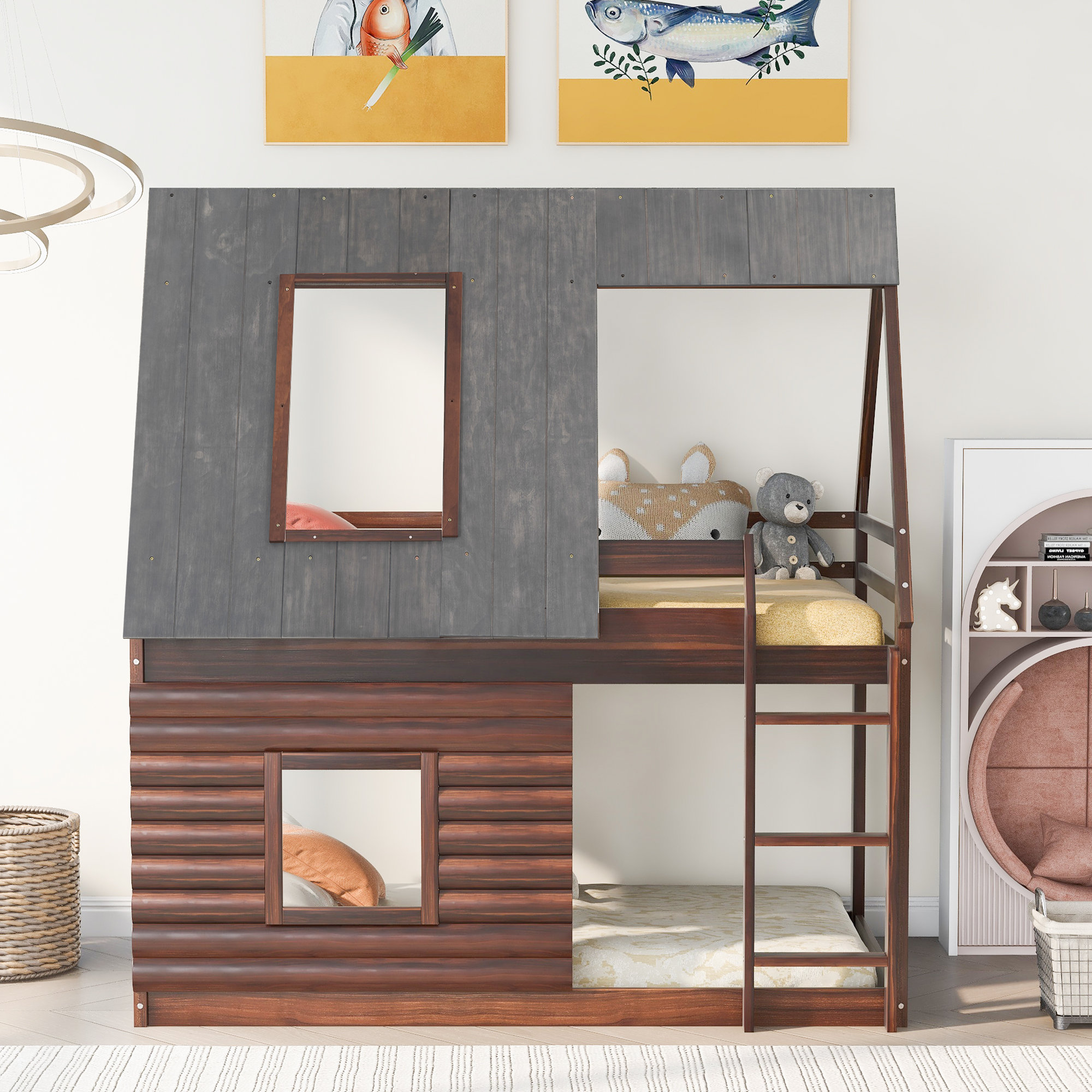 Ophelia & Co. Twin Over Twin House Bunk Bed | Wayfair