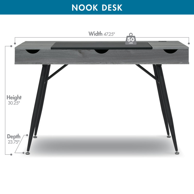 Lleyton Steel Writing Desk, Greywash/Black