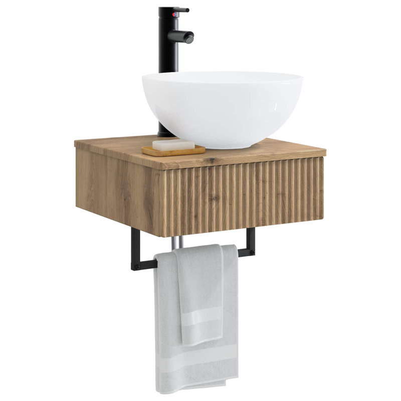 Single Bathroom Vanity with Ceramic Basin, Artisan Oak