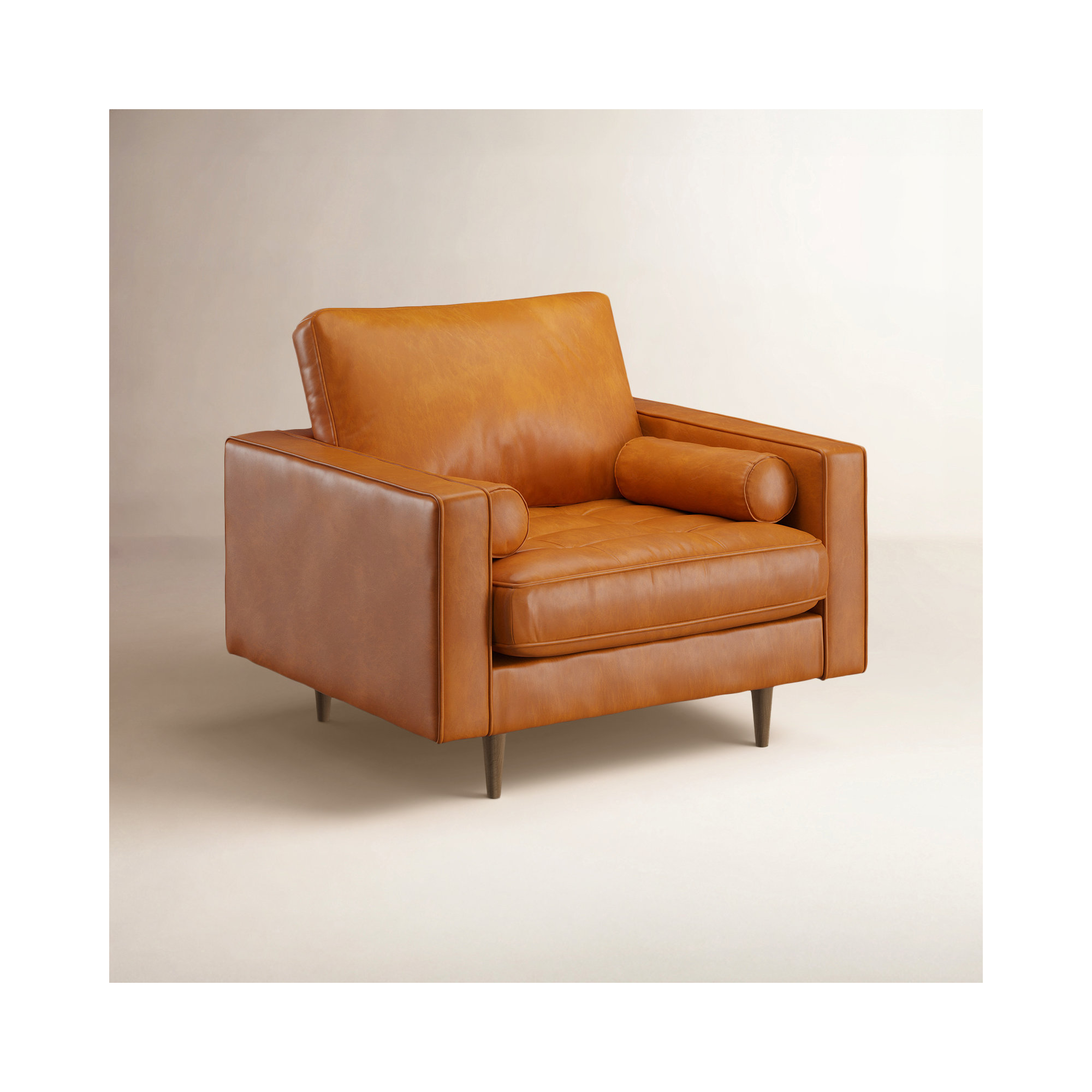 Geo Genuine Leather Armchair, Caramel / Honey Tan Genuine Leather