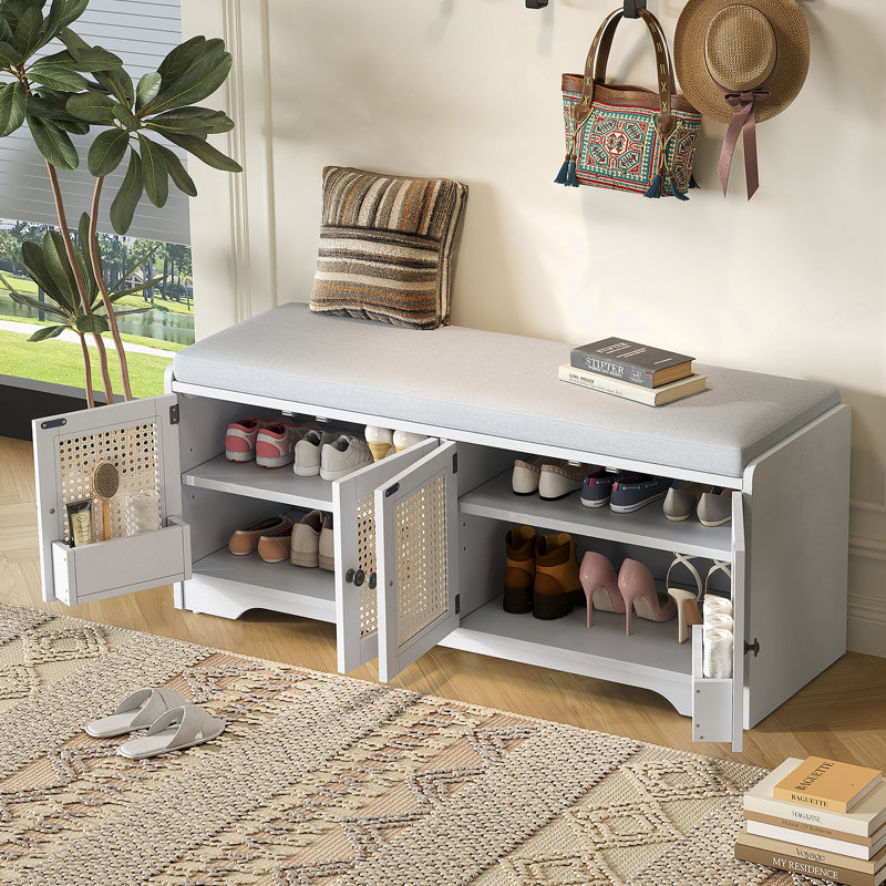 Banc de rangement Rustic, Beige / Blanc