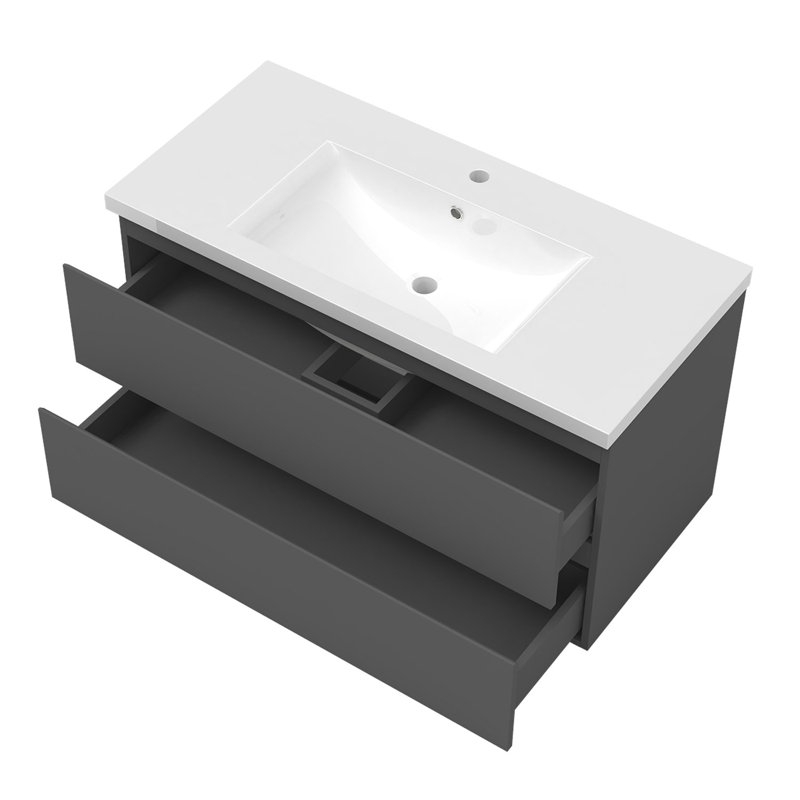 Nodira 990mm Single Bathroom Vanity with Drop In Resin Basin, Grey