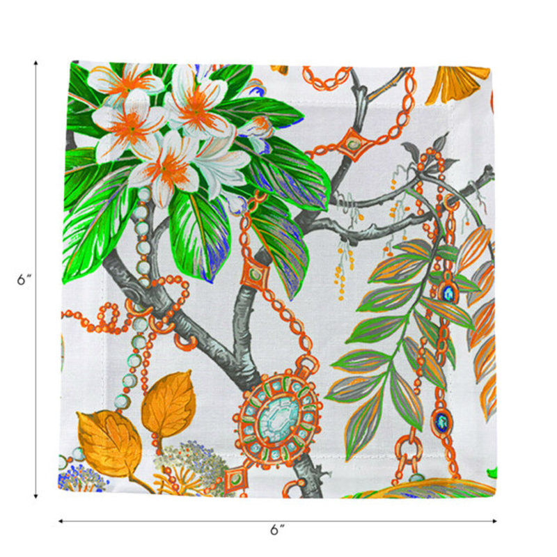 Plumeria Natural Hemstitch Cocktail 6" Linen/Cotton Napkin, Tangerine