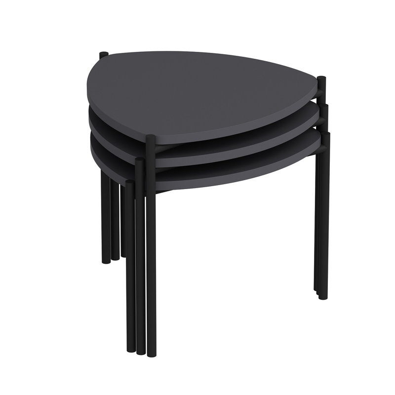 Modern Nesting Table Set (3 Pieces), Anthracite Color, 17.7 x 17.7 x 17.7 inches | 100% Melamine Coated Particle Board, Metal Frame, Thickness: 0.7 inches | Stylish & Versatile for Small Spaces, Durable & Elegant Design