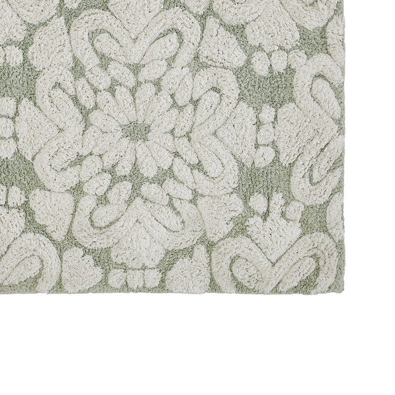 Danitra 100% Cotton 1885 GSM Bath Rug with Non-Slip Latex Backing, Soft Absorbent Machine Washable Bathroom Mat, Medallion Design, 21" x 34", Sage