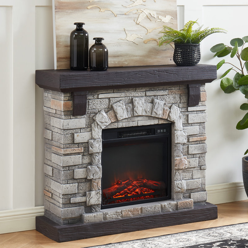 Foyer électrique 40 po avec manteau de pierre artificielle, Gris, H 35 po x l 40 po x P 11,5 po