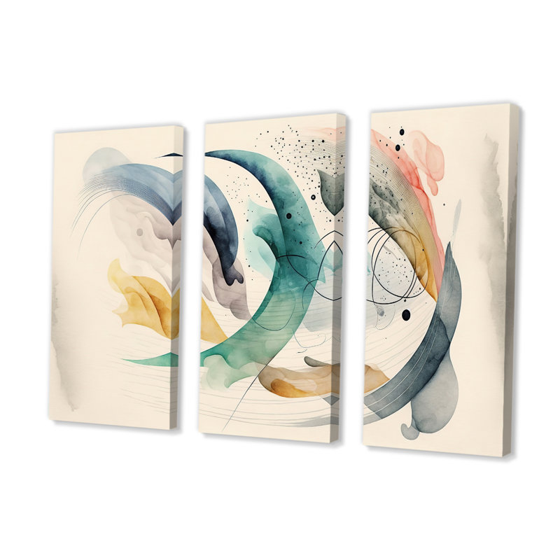 «Deyja Soft Minimalist Abstract», reproduction sur toile 3 pièces, H 32 po x l 48 po x P 1 po, Toile tendue