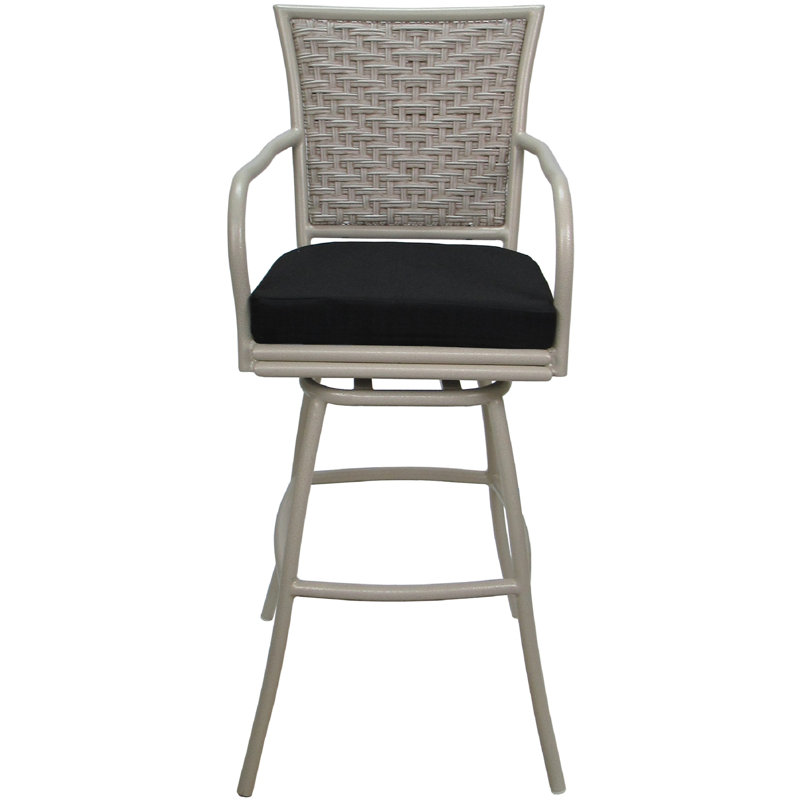 Tabouret de bar intérieur d'extérieur très haut avec accoudoirs, Beige, Noir, 34"