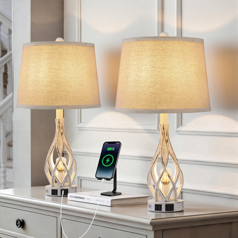 ChenJoss 23" Table Lamp Set With Night Light And USB Ports, suitable for bedrooms, living rooms, desks, and offices