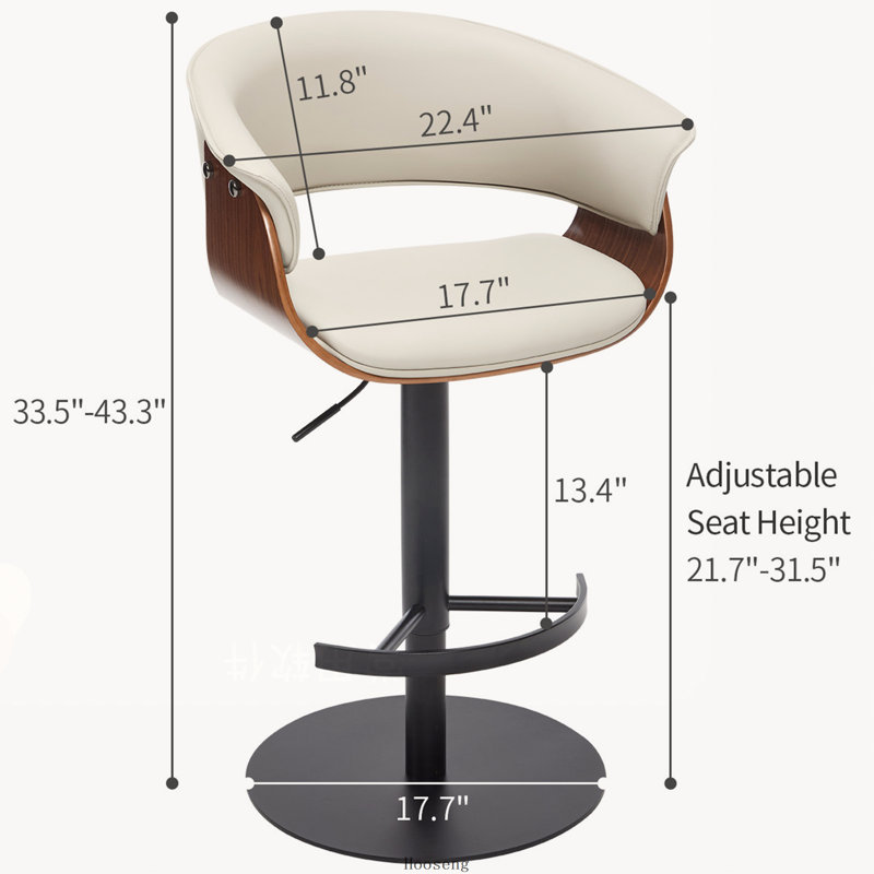 Tabouret de bar 1 pièce pivotant à 360 ° en similicuir réglable avec dossier, bar et comptoir, gris, pour la cuisine, la salle à manger et le bar