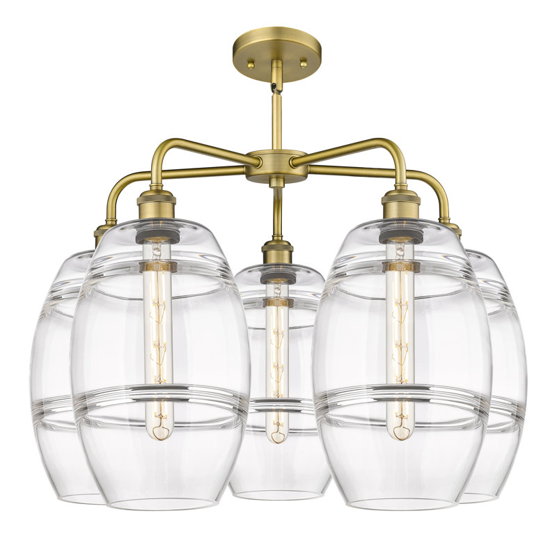 Lustre rond / ovale à abat-jour 5 lumières, H 15,38 po x l 26 po x P 26 po, Laiton brossé, Transparent