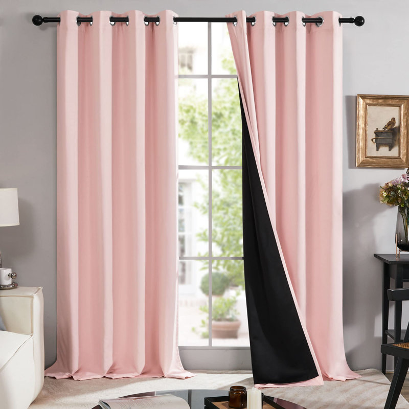 100 Percent Blackout with Liner Grommet Curtain Panel (Set of 4), 52" W x 84" L, Crystal Pink