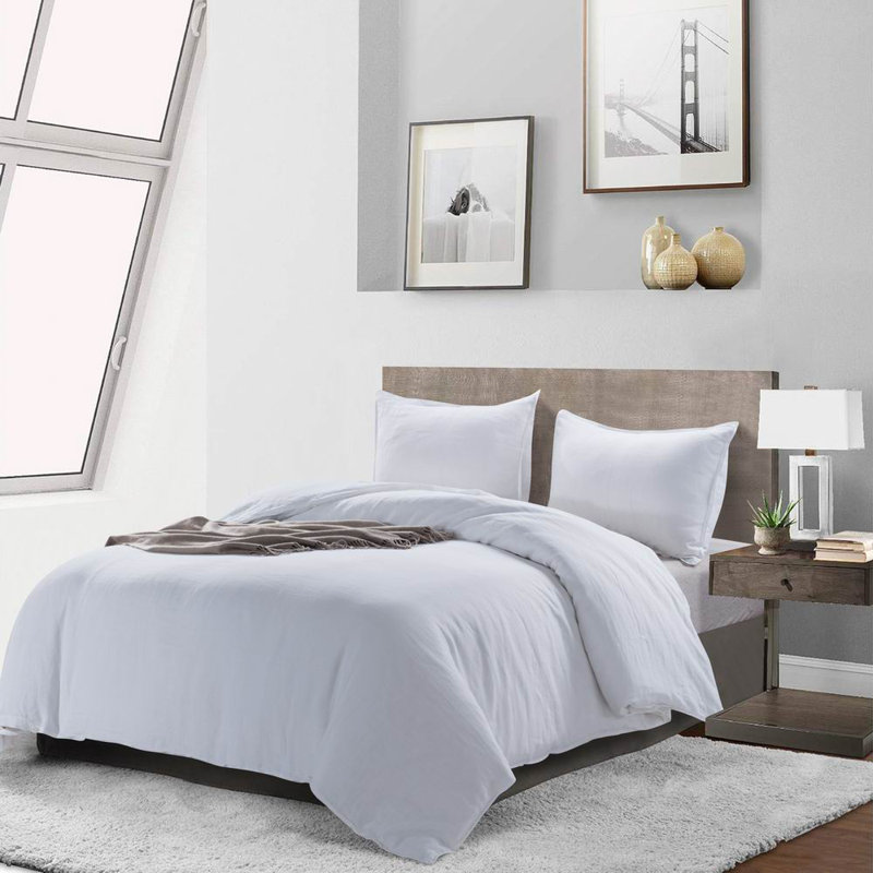 Ensemble de housse de couette réversible 3 pièces LC-Double Stitching, Blanc