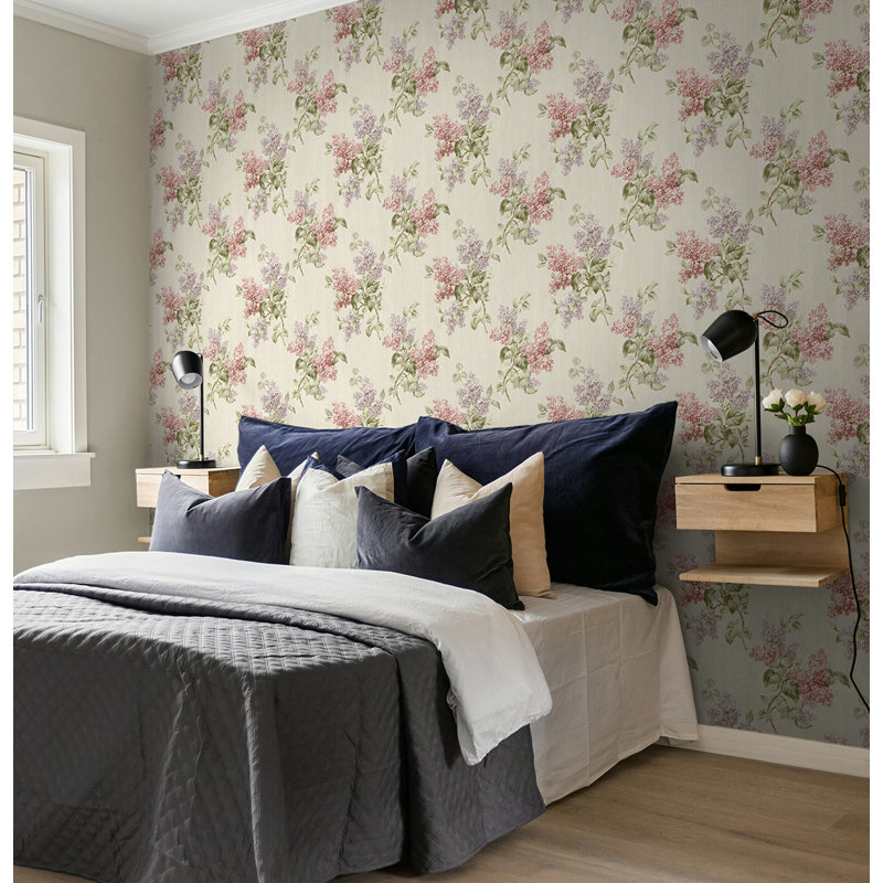 Papier peint à motif floral en lin Seabrook Designs, Avoine métallique / baie