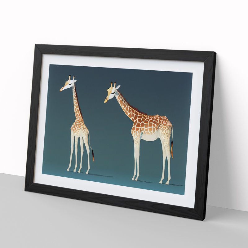 Two Young Giraffes 1 Piece Single Picture Frame Wall Art, 25cm H x 34cm W x 2cm D, Black Framed