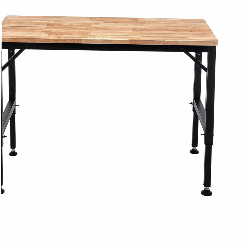 Établi ajustable 48 po pour garage, table d'atelier en bois d'hévéa avec patins en caoutchouc, poste de travail en bois franc, capacité de poids de plus de 2000 lb