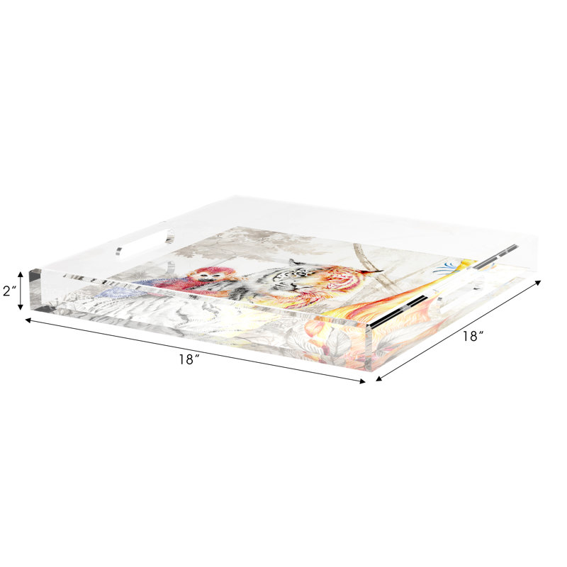 Arcadia Tiger Acrylic Square Decorative Tray, 18"W x 18"D x 2"H