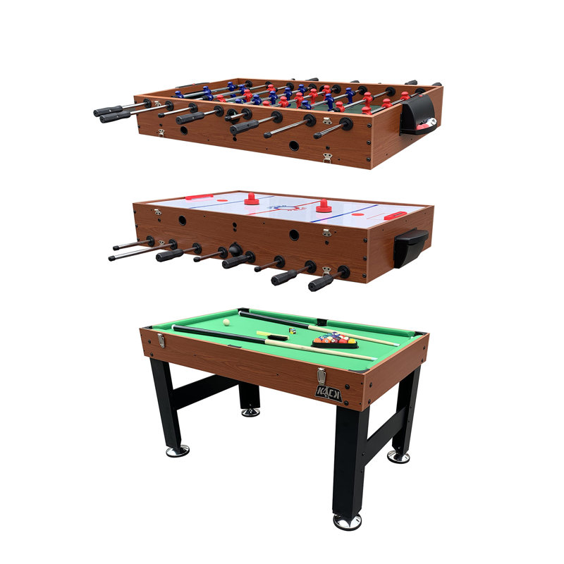KICK Trilogy 55″ 3-in-1 Multi Game Table Combo Arcade Set for Home, Game Room, Friends & Family, Brown
