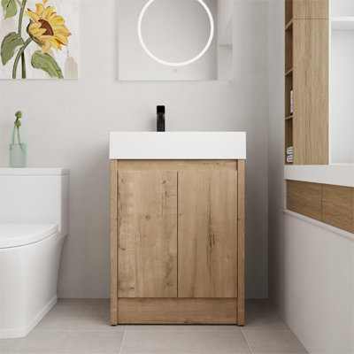 Meuble-lavabo sur pied simple 24 po avec plateau en résine et tablette Khoi