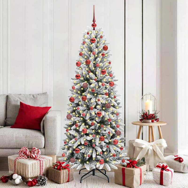 Artificial Christmas Tree with 300 LEDs White, 210 cm, with Leds & Lilac Balls