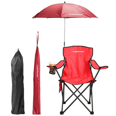 Foldable Camping Chair with Detachable Sun Umbrella, 330 LBS Heavy Duty Portable Outdoor Chair with Cup Holder & Carry Bag for Beach Picnic Concert Travel