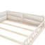 Lit plateforme tapissier beige avec garde-corps et coussin confortable - Structure solide en bois durable-1830589075