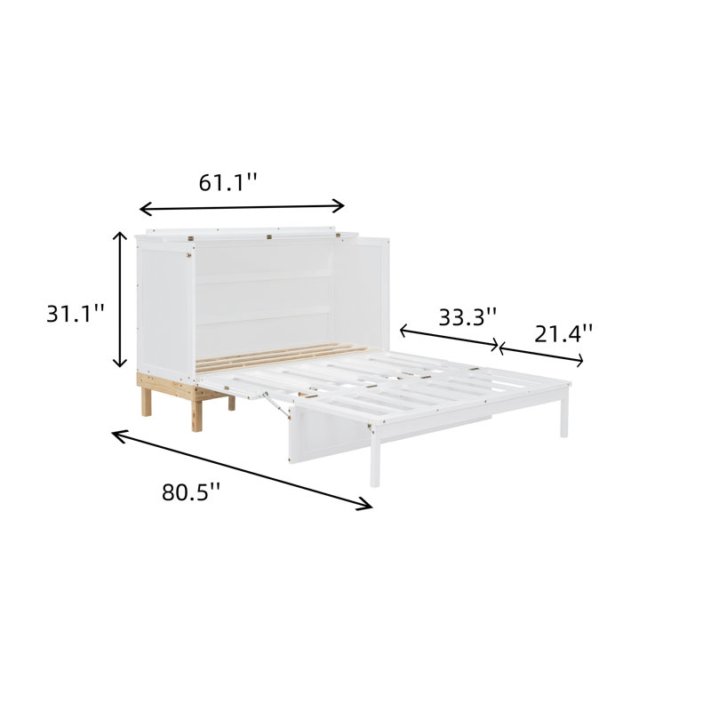 Grand lit escamotable qui peut être utilisé à la fois comme lit et comme table de chevet avec double module d'alimentation / USB intégré