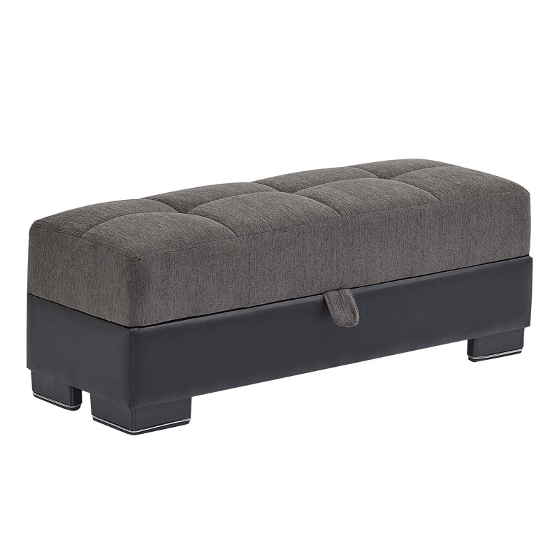 Legacy Fabric Upholstered Ottoman with Storage, Gray/Black Chenille