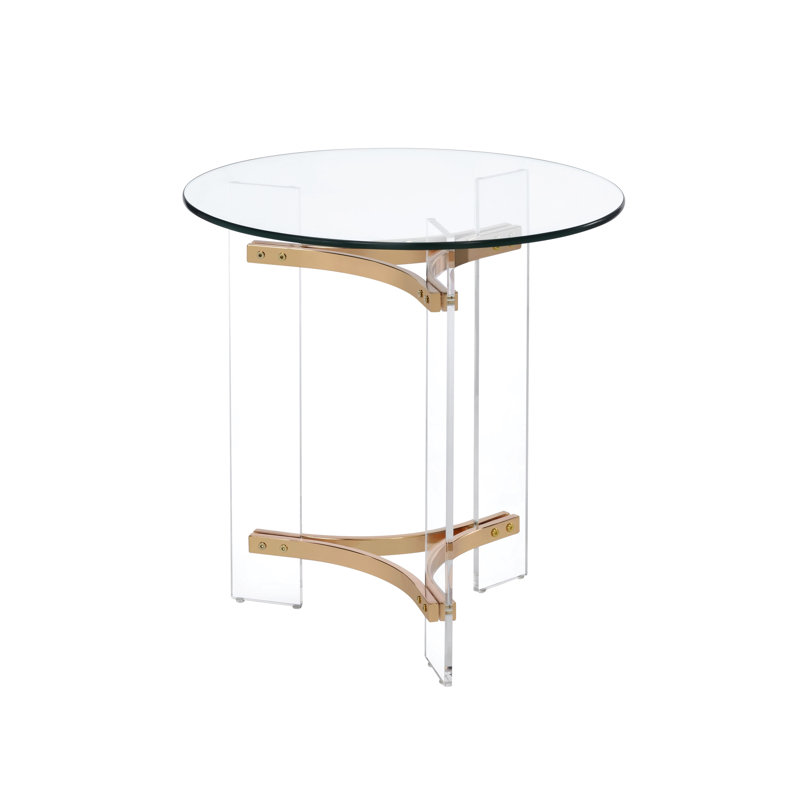 Table Tempting Gold avec base ronde en verre trempé et base en métal