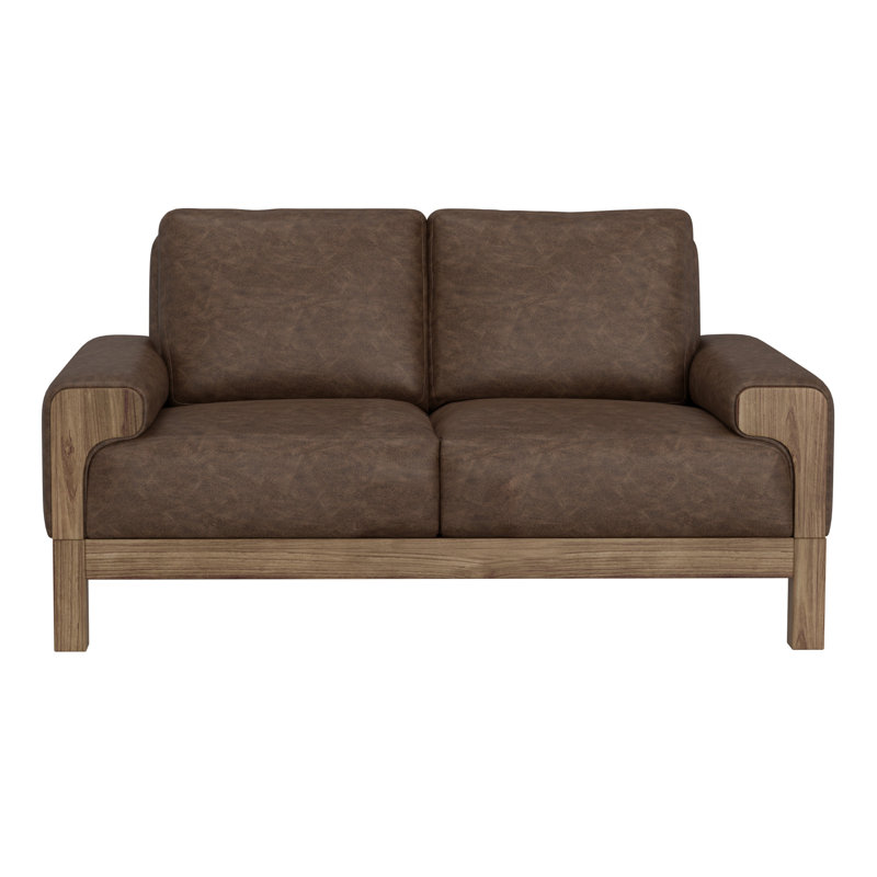 Canapé Caisy, coussins en mousse, bois massif, Mélange de polyester brun chocolat, H 38 po x l 69,25 po x P 39,5 po