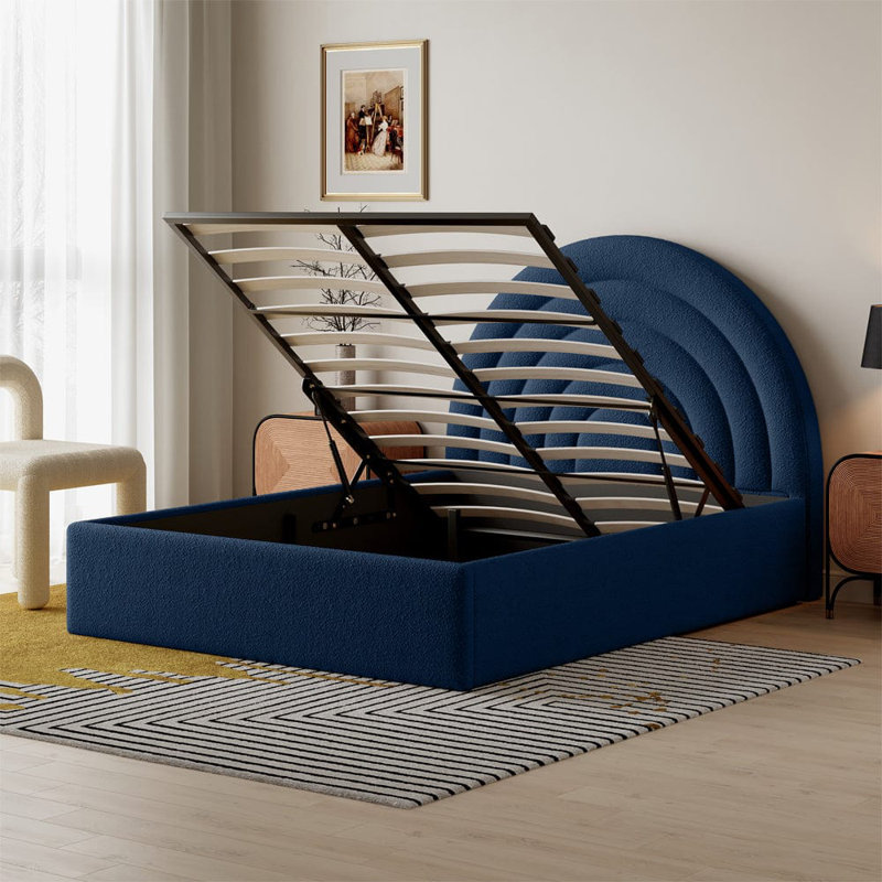 Acamas Upholstered Ottoman Storage Bed, Double (4'6), Navy Blue