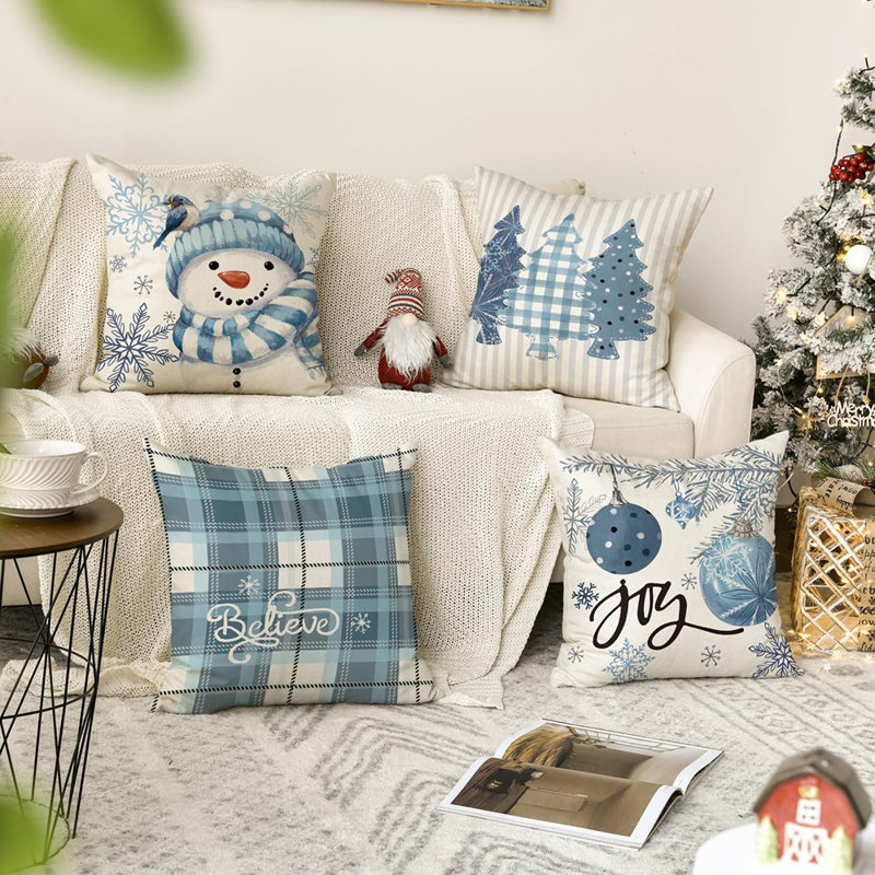 Housses de coussin de Noël, 18 x 18 pouces, arbre de Noël, vacances d'hiver, housse de coussin à carreaux Buffalo pour canapé, ensemble de 4