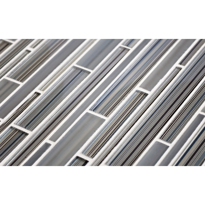 11.8" x 12.2" Glass Mosaic Tile, Blue/Gray