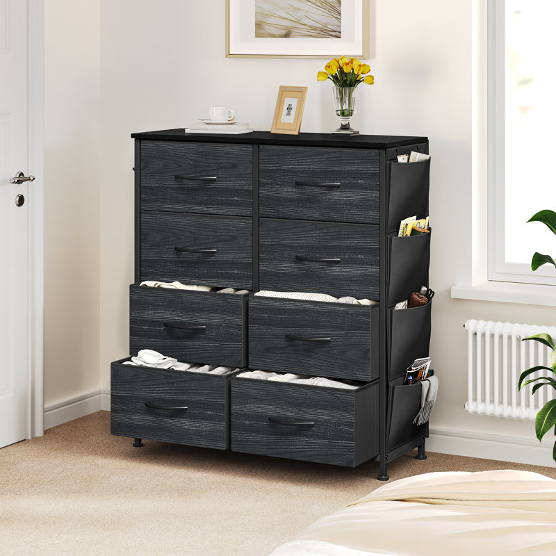 8-Drawer 86Cm W Chest Of Drawers with Side Pockets, Black