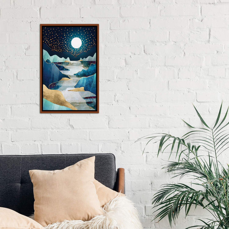 Lune de lune - imprimé, H 26 po x l 18 po x 1,5 po, Cadre flottant brun