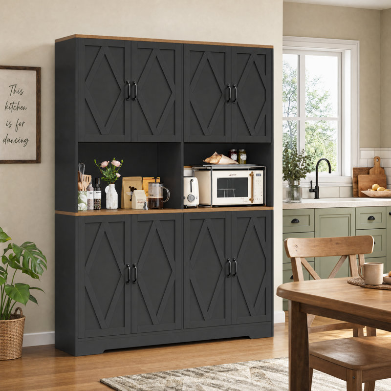 Grand garde-manger 71 "H, armoire à café avec tablette à micro-ondes, Noir