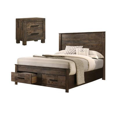 Genovera Rustic Golden Brown 2-Piece King Bedroom Set with Nightstand