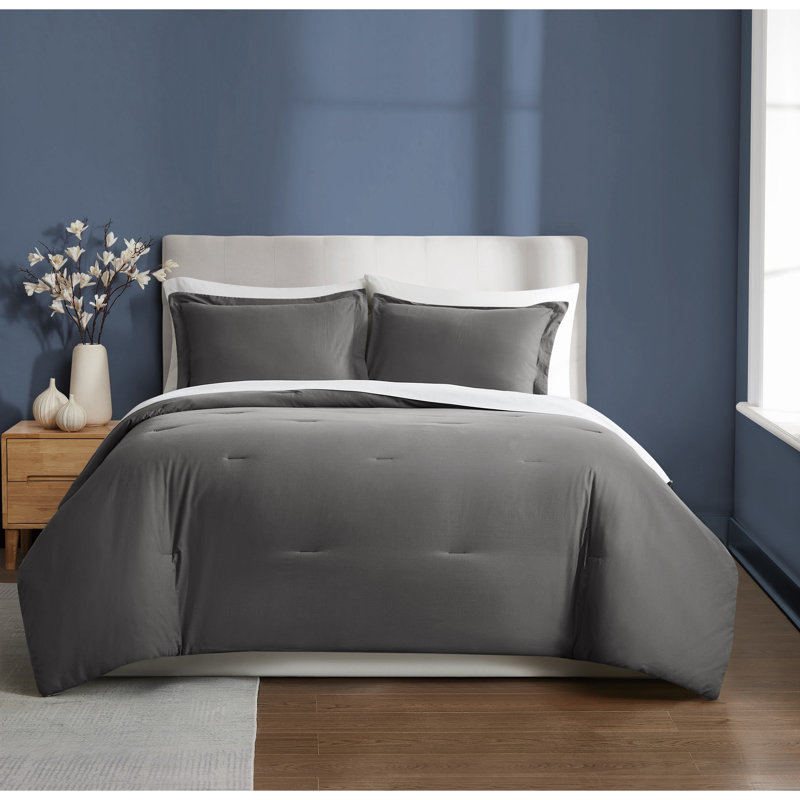 Brooklyn Loom Essential Cotton Comforter Set, King Comforter  + 2 Shams, Gray