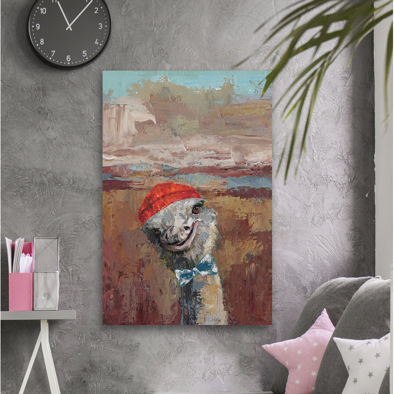 « ludique autruche », reproduction sur toile, H 24 po x l 16 po x P 1,5 po