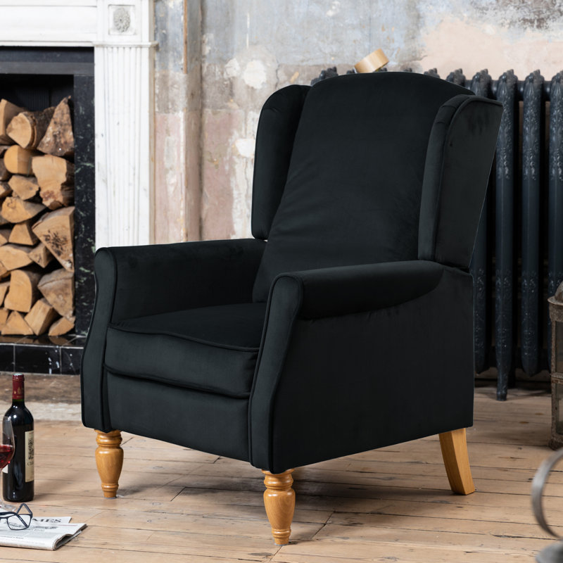 Airell 70cm Wide Velvet Wing Chair Recliner, Black