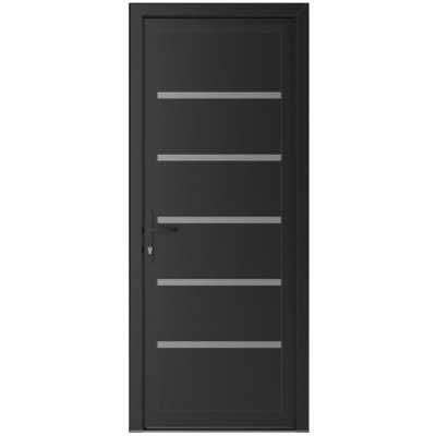Porte d'entrée extérieure prémontée en PVC-U noir mat Manux 8415 pour bureaux, commerces et habitations. Convient à l'entrée, au patio et au garage. Largeur : 30 cm x Hauteur : 80 cm. Ouverture à droite vers l'intérieur.
