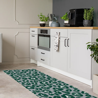 Imprimé animal gris/vert/Tapis décoratif blanc