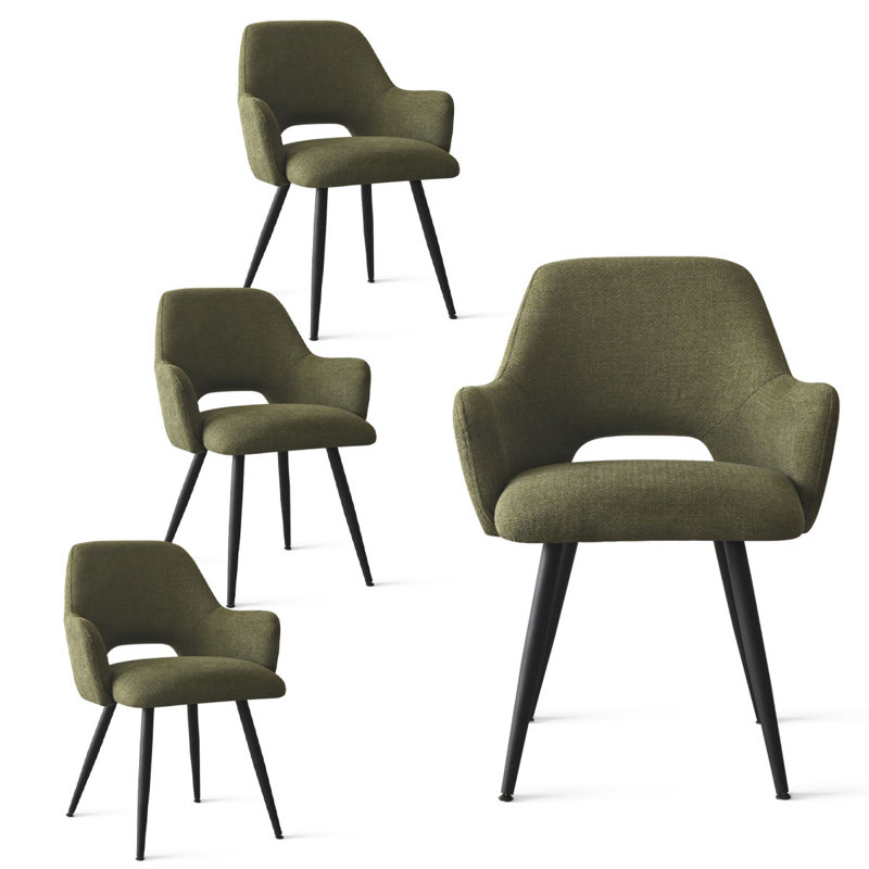 Upholstered Fabric Dining Arm Chairs (Set of 4), Green