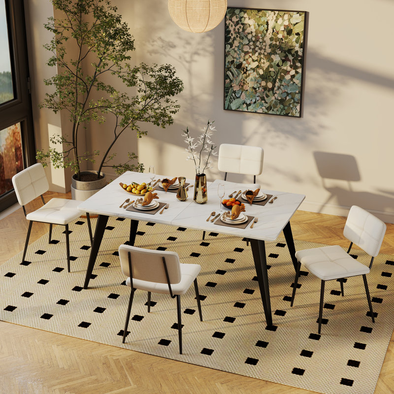 Ensemble de table de salle à manger 5 pièces Corsi Adalia, Beige/noir, Blanc